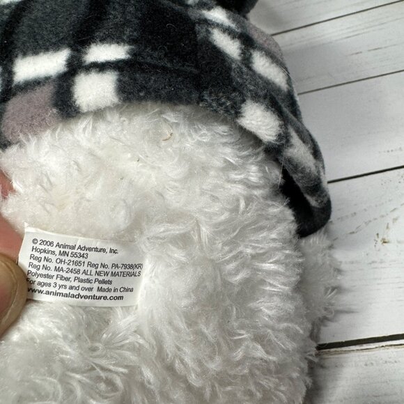 Animal Adventure 15" White Bear Black Plaid Winter Jacket Cap Plush Stuffed Toy - Picture 5 of 9